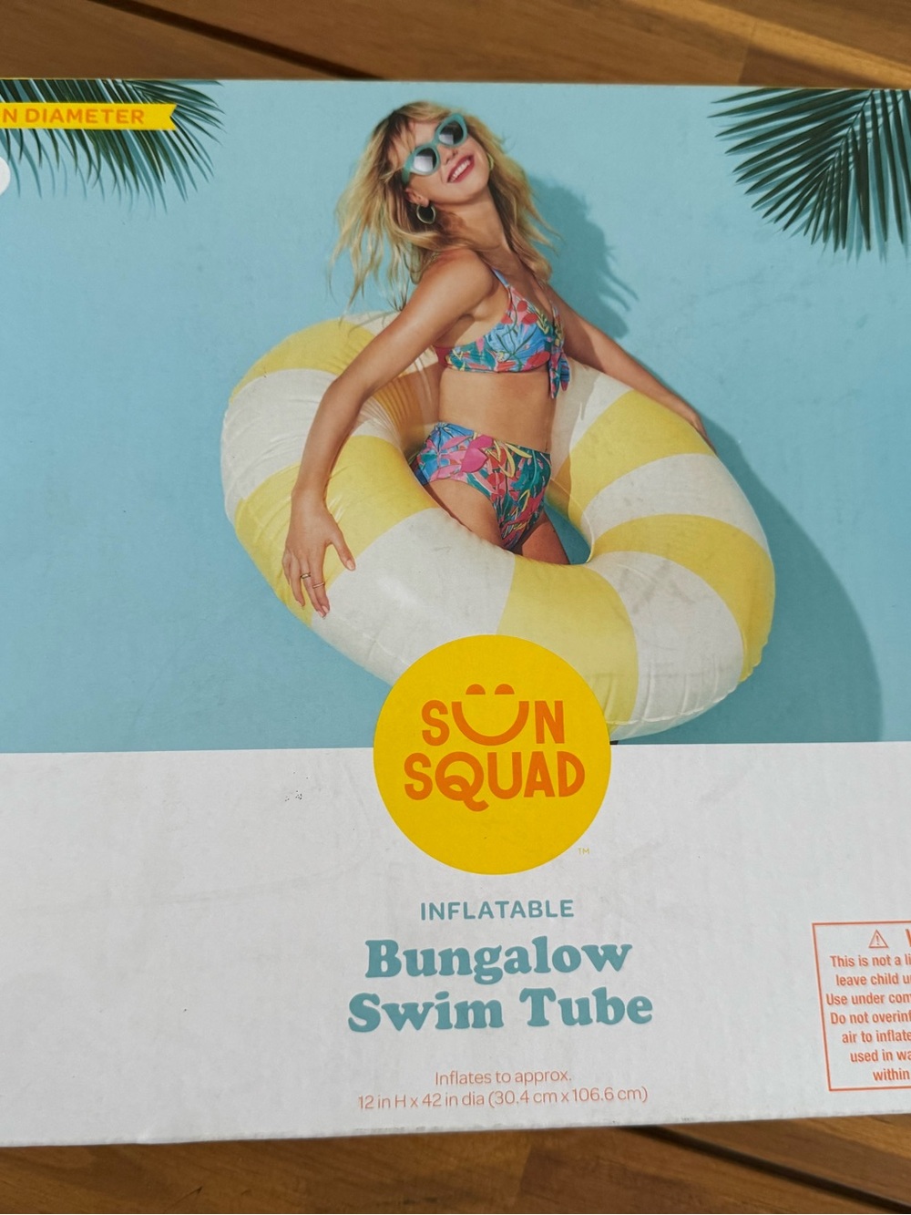 NEW Sun Squad Bungalow Swim Tube - Yellow & White Inflatable